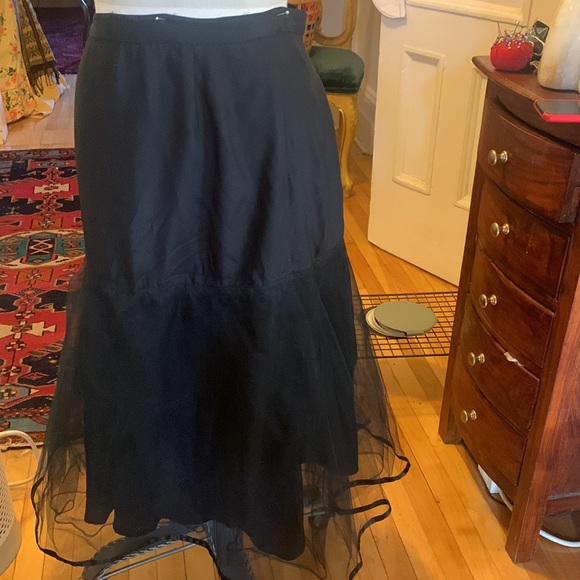 Black Satin midi skirt with tulle flounce - Picture 1 of 11